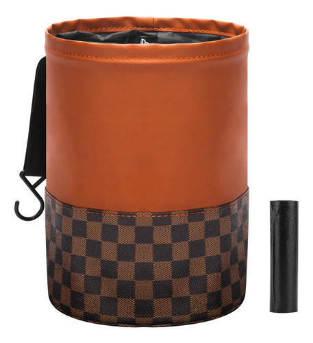 Auszuoi Car Trash Can,collapsible Portable Leather Auto Garb