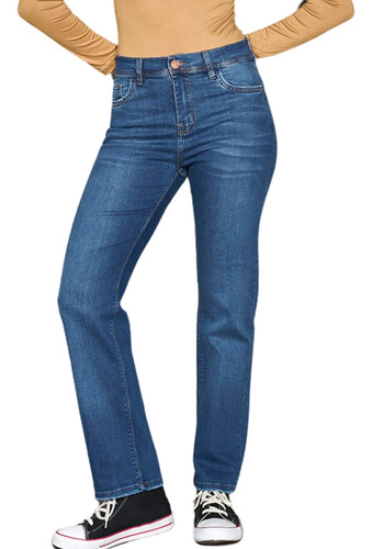 Jeans Recto Clasico Cenitho Mujer Azul Tiro Alto Elastizado