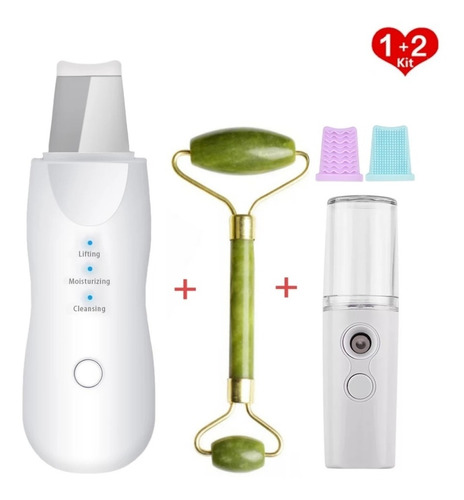 Kit Espátula Facial Ultrasónica+ Rodillo Jade+ Humidificador