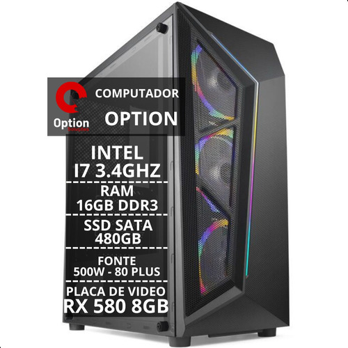 Computador Pc Gamer I7 3.4ghz 16gb Ssd 480gb 500w Rx 580 8gb