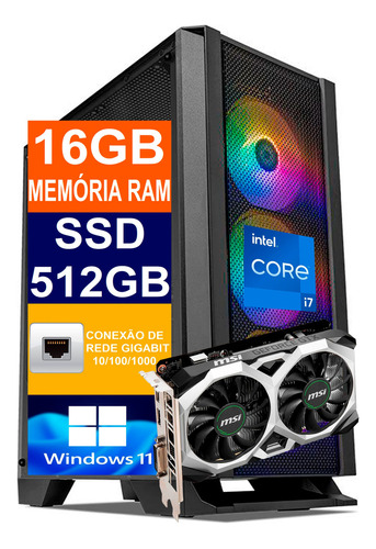 Tech Power Desktop Intel Core I7  Memória 16gb Ssd 512gb M2 Gtx 1650 4gb