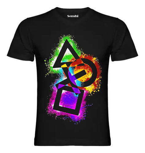 Polera Botones Playstation Estampada Dtf Cod 001