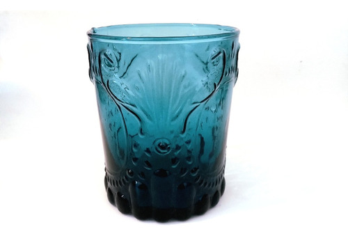 Vaso De Vidrio Color X2 Azul Labrado Mexicano 