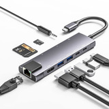 Adaptador Multipuerto Usb C Hub, Concentrador 9 En 1 Con Eth