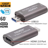 Adaptador Hdmi P/ Usb Placa Captura Vídeo Áudio 4k 1080p 60f