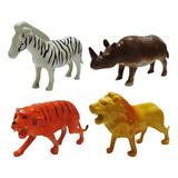 Set X 4 Animales Selva Salvajes Tigre Leon Cebra Rinoceronte