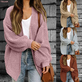 Lantern Sleeve Knitted Sweater Cardigan Mujer