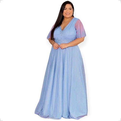 Vestido Festa Rose Plus Size Madrinha Casamento Luxo Brilho