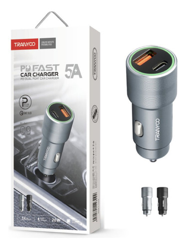 Carregador Veicular Usb+pd 30w-durabilidade+12-24v Universal Cor Cinza