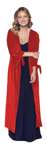 Tapado Kimono Largo Verona Rojo Terciopelo Lineas Maria Pask