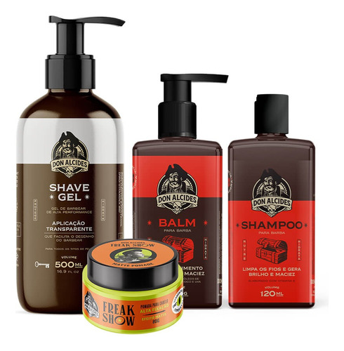 Kit Shave Gel Shampoo Balm Pomada Matte Barba Don Alcides