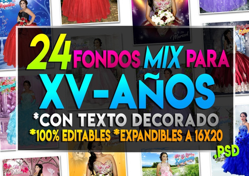 24 Fondos Para Xv-años Psd 100% Editables Con Texto Decorado