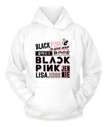 Sudadera Unisex  Blanca  Black Pink Letras  Adulto Y Niños