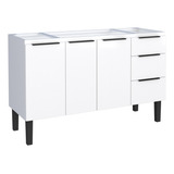 Gabinete Cozinha Jupter 1.50 Mt 100% Aço-3 Portas- 3 Gavetas Cor Branco