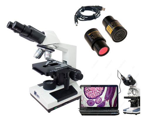 Combo Microscópio Binocular Biológico Led 1600x + Câmera 2mp