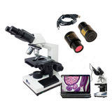Combo Microscópio Binocular Biológico Led 1600x + Câmera 2mp