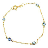 Pulseira De Ouro 18k Infantil Com Pedras Azul Agua Marinha