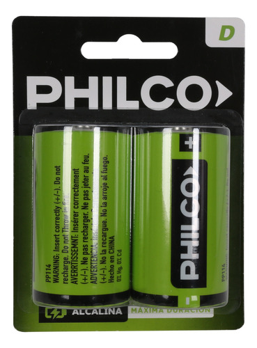 Pila D Grande Philco Alcalina 1.5v Blister X 2 Unidades