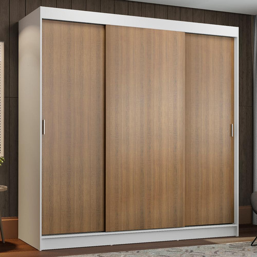 Guarda-roupa Casal Madesa Reno 3 Portas De Correr Bru Cor Branco/rustic