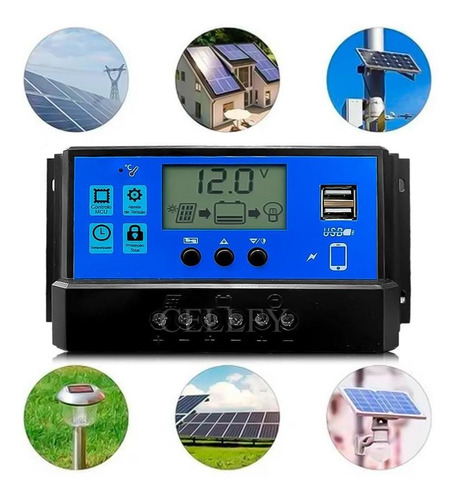 Controlador Painel Solar Carga Usb Display Lcd 60a Pmw