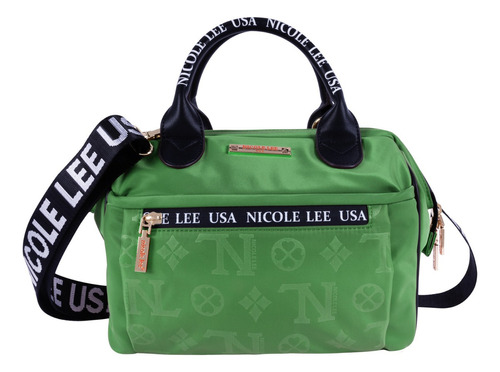 Bolsa De Mano Nicole Lee Keysha De Nylon Grabado Fw23 Color Verde