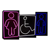 Cartel Neon Led Baño Hombre Mujer Discapacitados