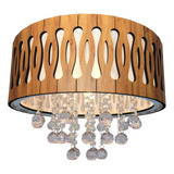 Lustre Plafon Madeira E Cristal Modelo Gemma