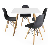 Mesa Quadrada Eiffiel 90cm Com 4 Cadeiras Na Cor Preta Eames