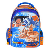 Mochila Escolar Dragon Ball Goku Ultra Instinto Color Azul Diseño De La Tela Liso