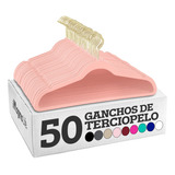 50 Ganchos Para Ropa Terciopelo Antideslizante Premium Color Rosa