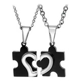 Collar De Pareja Puzzle Rompecabezas Con Grabado Corazón 