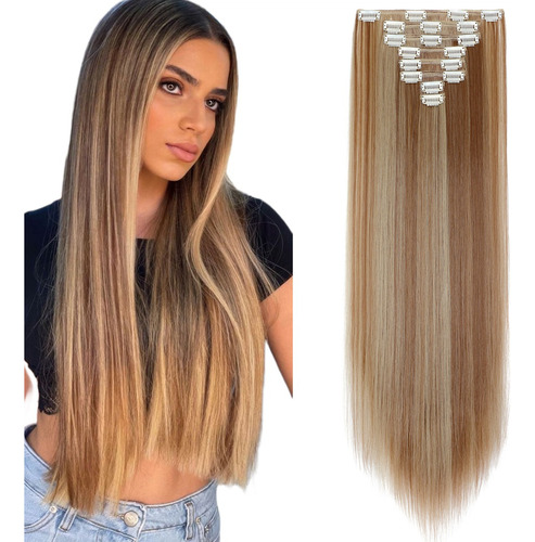 Extensiones De Cabello Con Clip, 8 Piezas, Pelo Liso