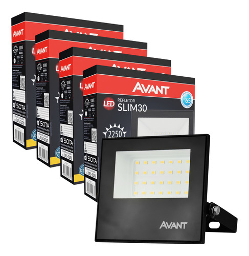 Kit 4un Refletor De Led 30w Bivolt 3000k Prova Dágua - Avant