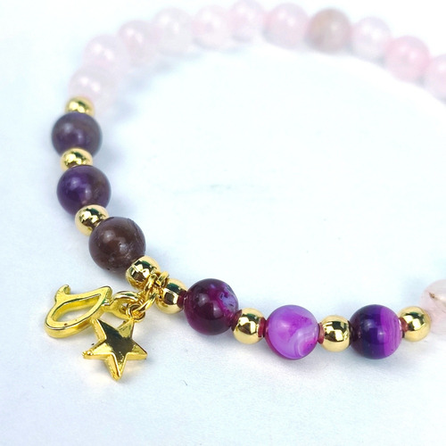 Pulsera Piedra Luna Y Cuarzo Rosa Con Inicial Nombre