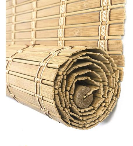 Cortina Bambu Madera Con Cuerda Regulable Persiana Color Marrón Claro