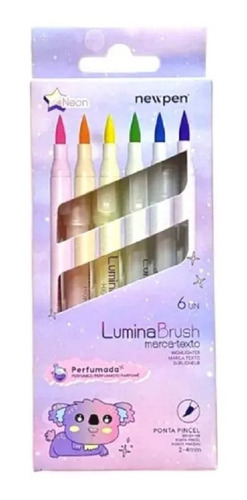 Kit 6 Caneta Brush Com Cheiro Lumina Neon Pastel Newpen