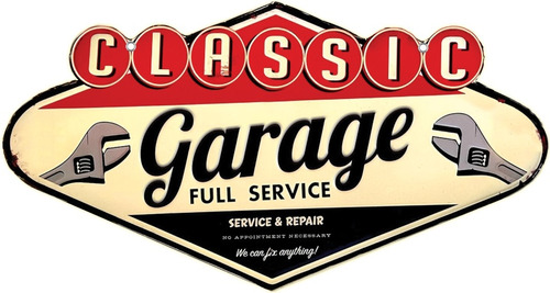 Placa Retro Em Metal Garage Classic 60cm Full Service