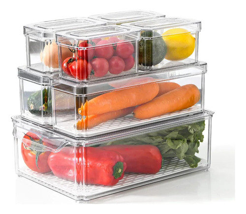 Set De 7 Organizadores De Refrigerador Apilables Con Tapas 