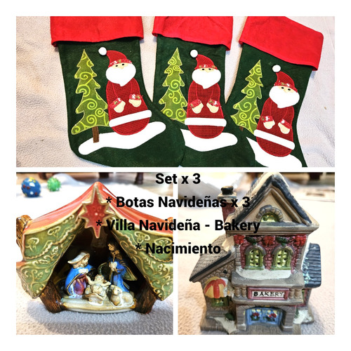 Set X 3 - Botas Naivideñas / Nacimiento / Adornos Navideños