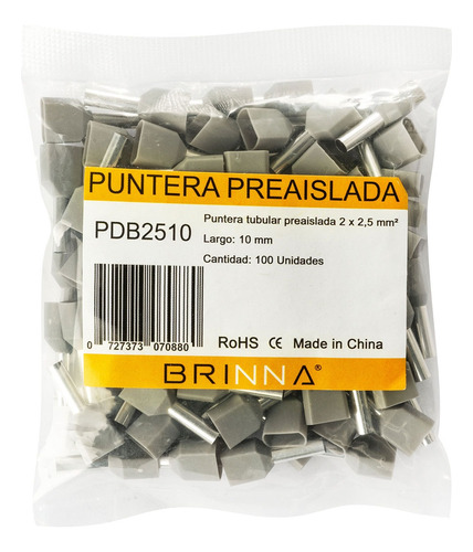 Puntera Tubular Brinna Terminal Doble Tiff 2,5mm X100