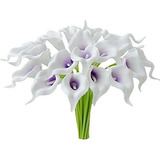 20 Flores Calas Artificiales Mandys Latex  35cm Blanco Viol