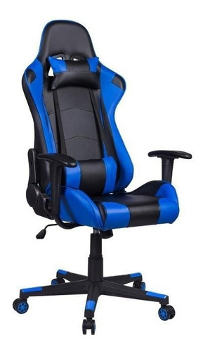 Cadeira Gamer Em Couro Pu Reclinável Pel-3012 Preta E Azul