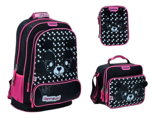Kit De Mochila Lonchera Y Lapicera Happy Girl Panda Primaria Backpack Vs2119
