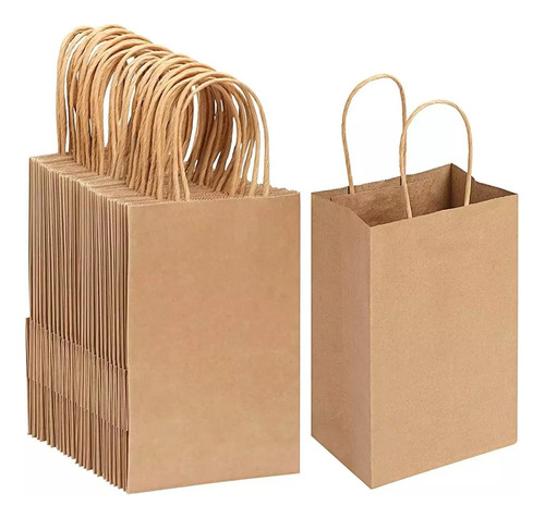 Bolsas De Papel Kraft Madera Marron Con Manija 20x18x8 X10