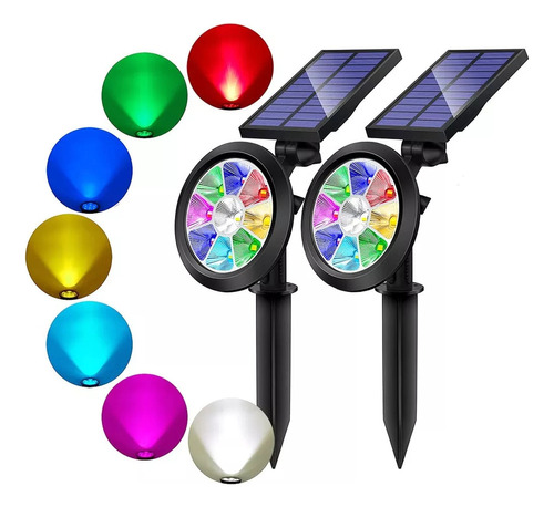 2 Lampara Solar Jardin Exterior Siete Colores Suburbana Led