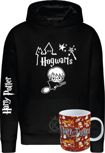Poleron Harry Potter + Tazon - Edicion  - Hogwarts - Escuela - Magia - Estampaking