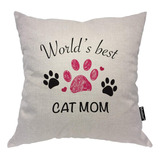 Moslion Worlds Best Cat Mom Throw Pillow Cover Animal Footp.