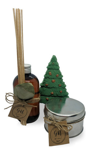 Kit Vela Soja Lata Aromatica Arbolito Jabon Navidad Difusor