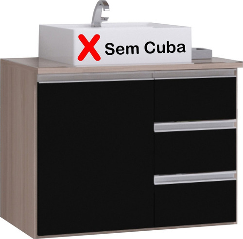 Gabinete Armário Banheiro Prisma 60cm - Sem Cuba Cor Do Móvel Madeirado-preto