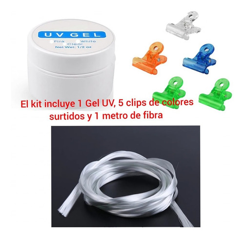 Kit Fibra De Vidrio Mas Gel Uv Y Clips Semipermanente